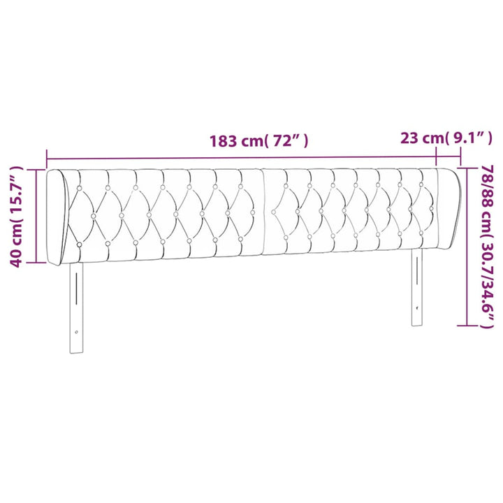 Hoofdbord met randen 183x23x78/88 cm stof zwart