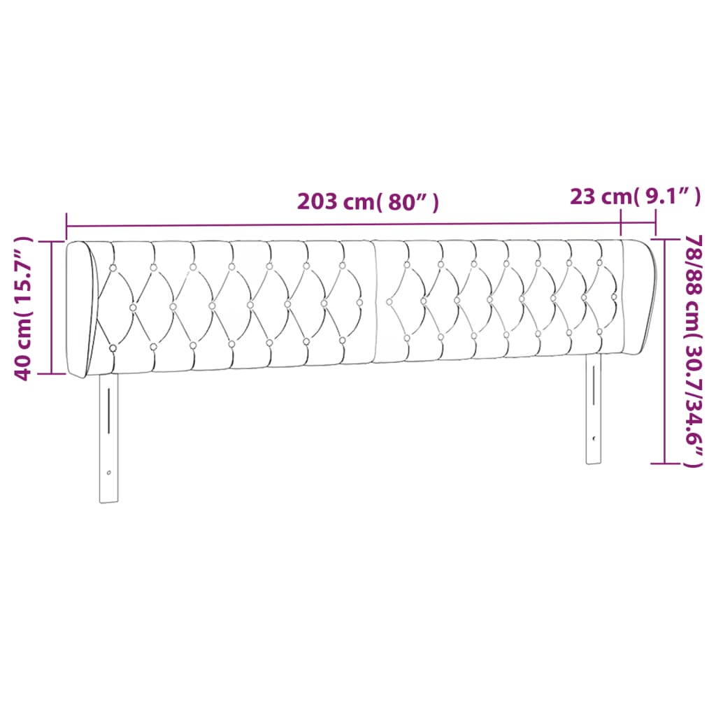 Hoofdbord met randen 203x23x78/88 cm stof blauw