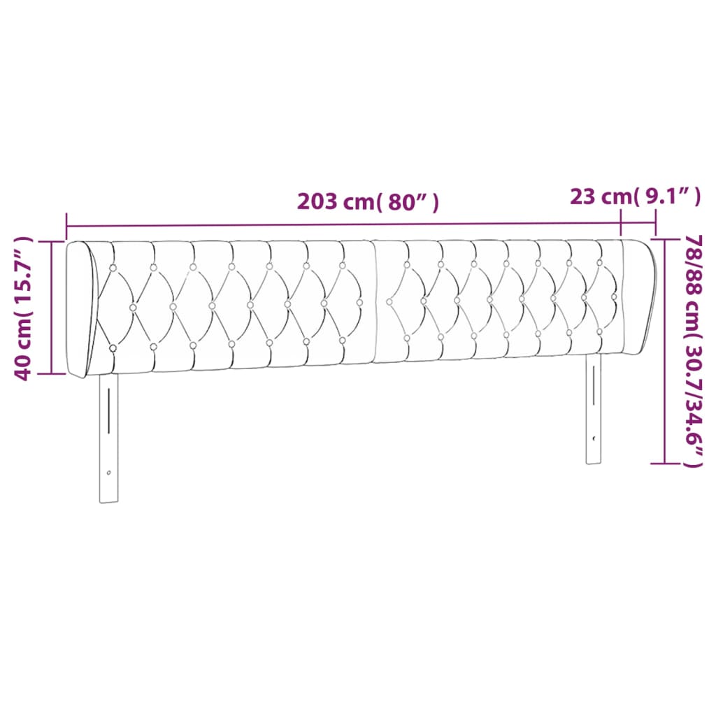 Hoofdbord met randen 203x23x78/88 cm fluweel lichtgrijs