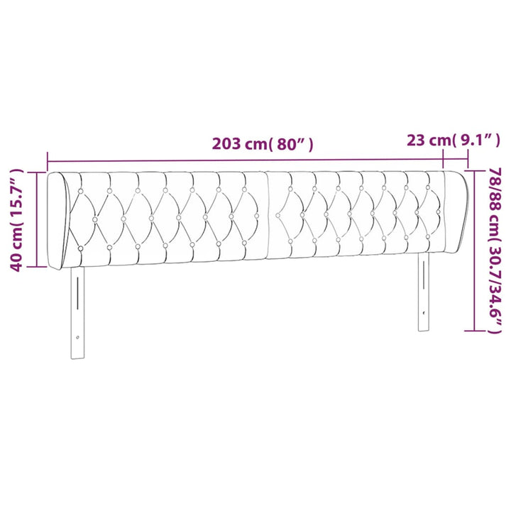 Hoofdbord met randen 203x23x78/88 cm fluweel lichtgrijs