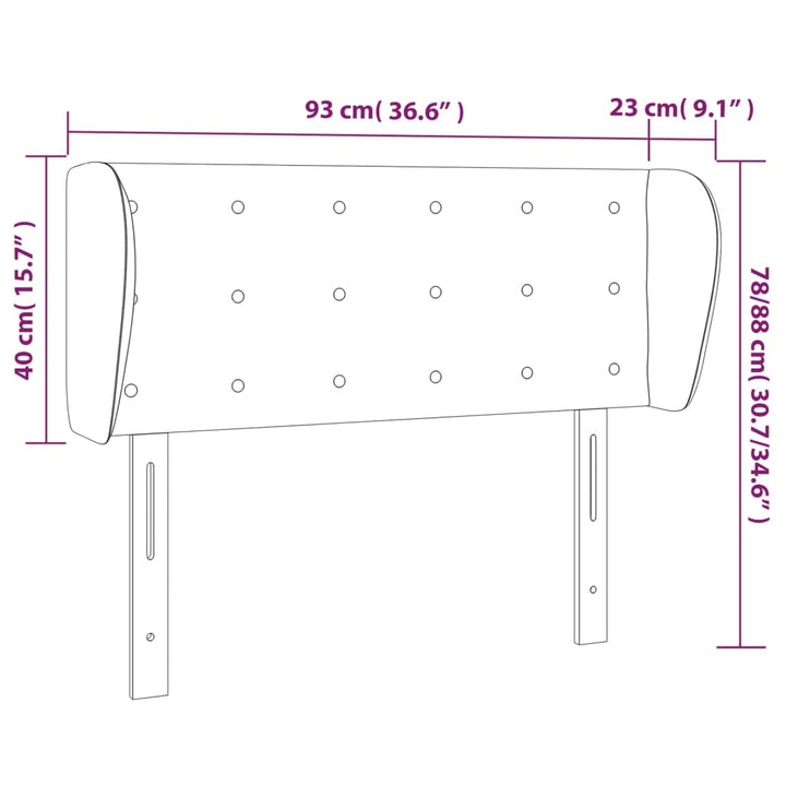 Hoofdbord met randen 93x23x78/88 cm stof crèmekleurig