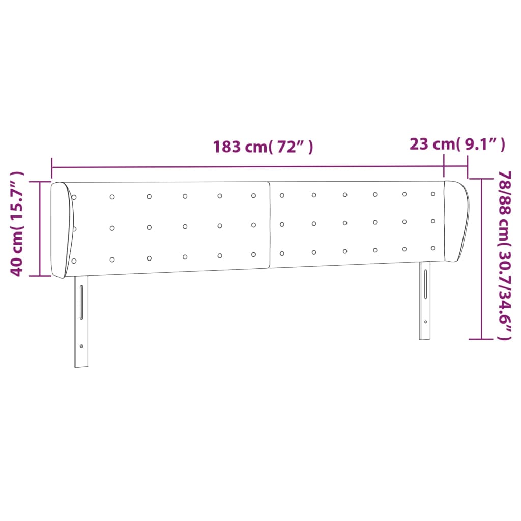 Hoofdbord met randen 183x23x78/88 cm stof zwart