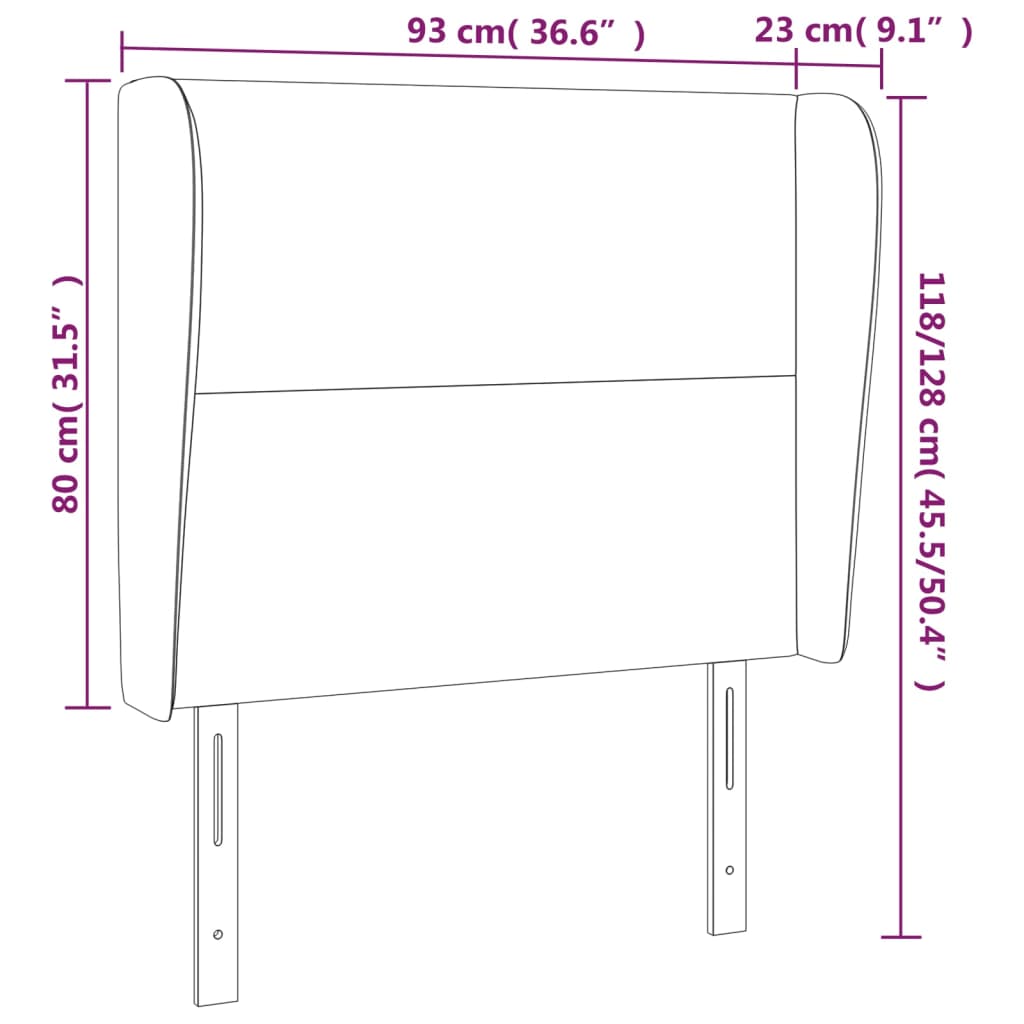 Hoofdbord met randen 93x23x118/128 cm stof lichtgrijs