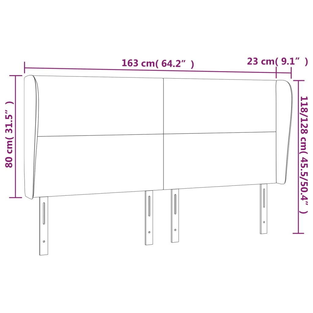 Hoofdbord met randen 163x23x118/128 cm stof lichtgrijs