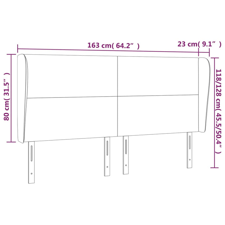 Hoofdbord met randen 163x23x118/128 cm stof lichtgrijs