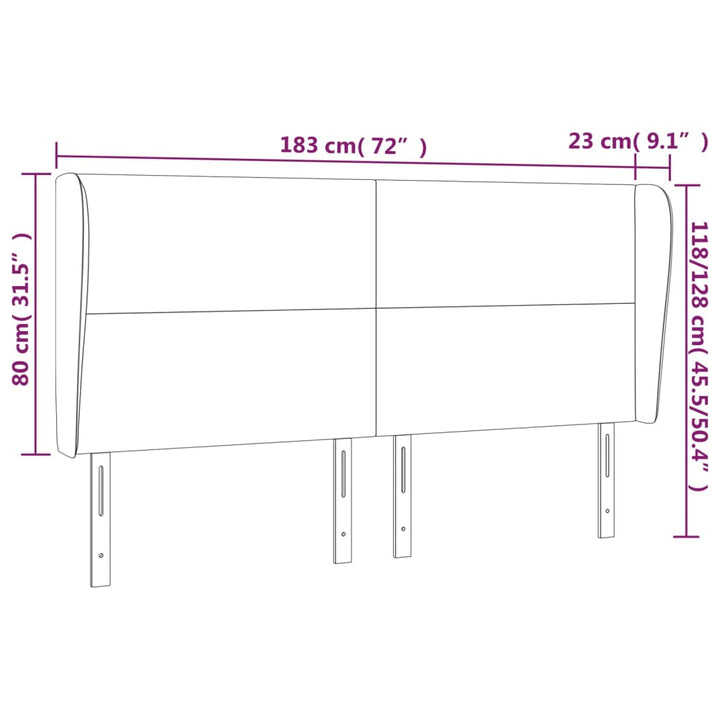 Hoofdbord met randen 183x23x118/128 cm stof donkergrijs