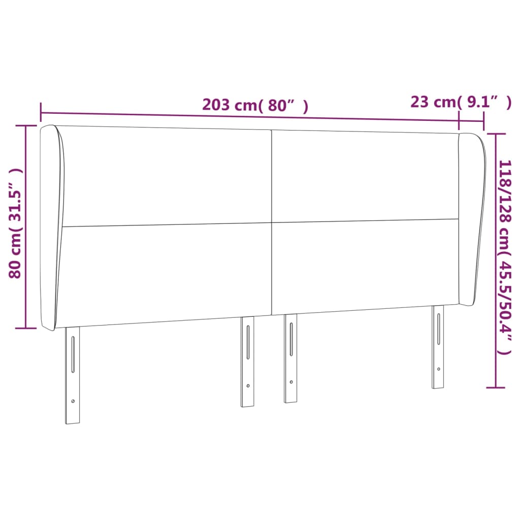 Hoofdbord met randen 203x23x118/128 cm stof lichtgrijs