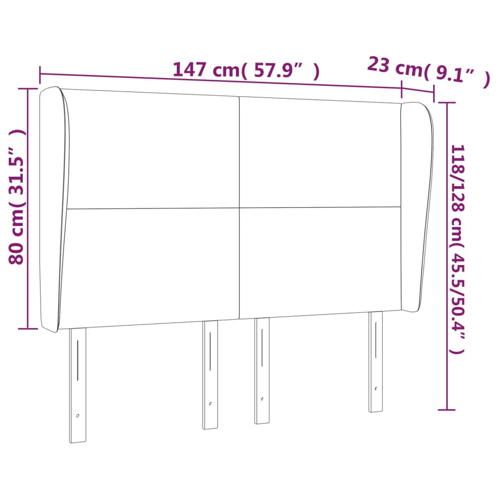 Hoofdbord met randen 147x23x118/128 cm fluweel lichtgrijs