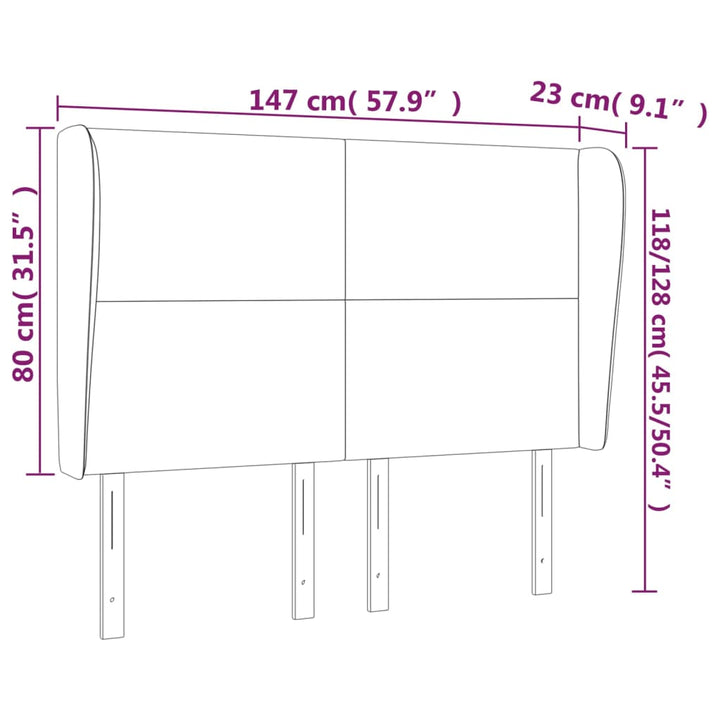 Hoofdbord met randen 147x23x118/128 cm fluweel lichtgrijs