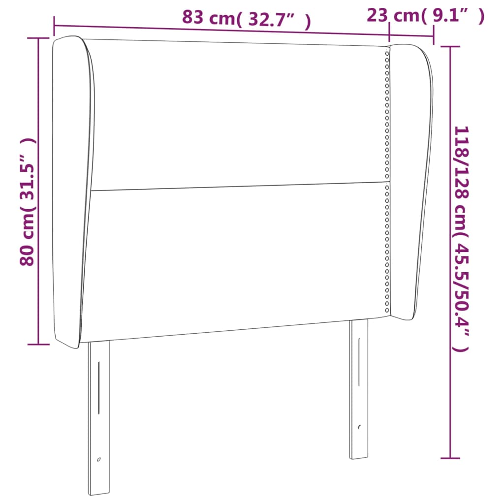 Hoofdbord met randen 83x23x118/128 cm stof lichtgrijs