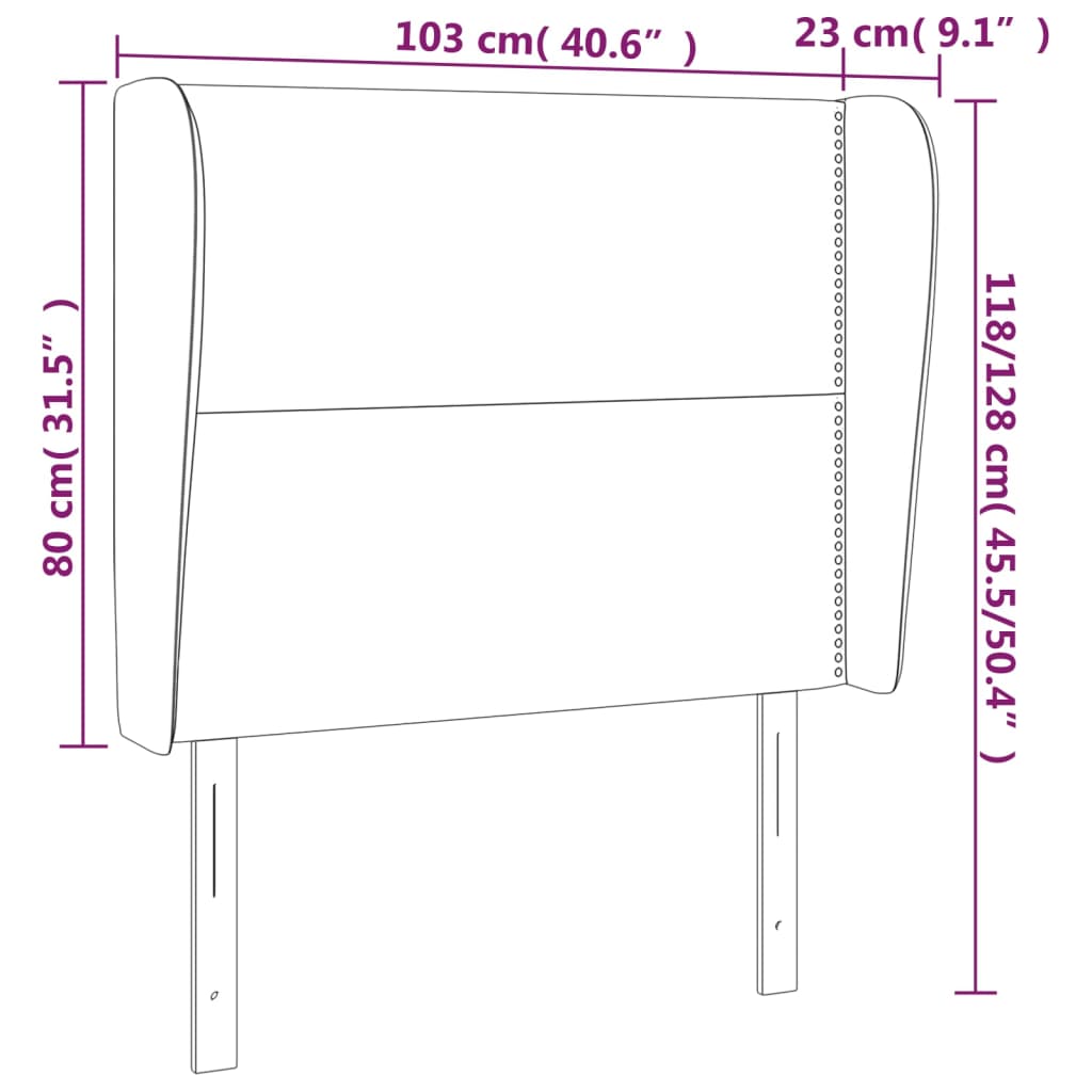 Hoofdbord met randen 103x23x118/128 cm stof lichtgrijs