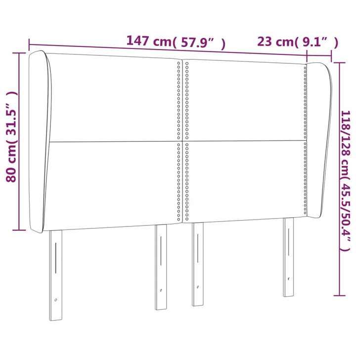 Hoofdbord met randen 147x23x118/128 cm stof donkergrijs