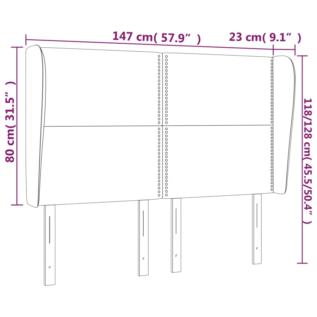 Hoofdbord met randen 147x23x118/128 cm stof zwart