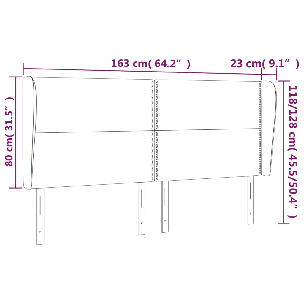 Hoofdbord met randen 163x23x118/128 cm stof lichtgrijs