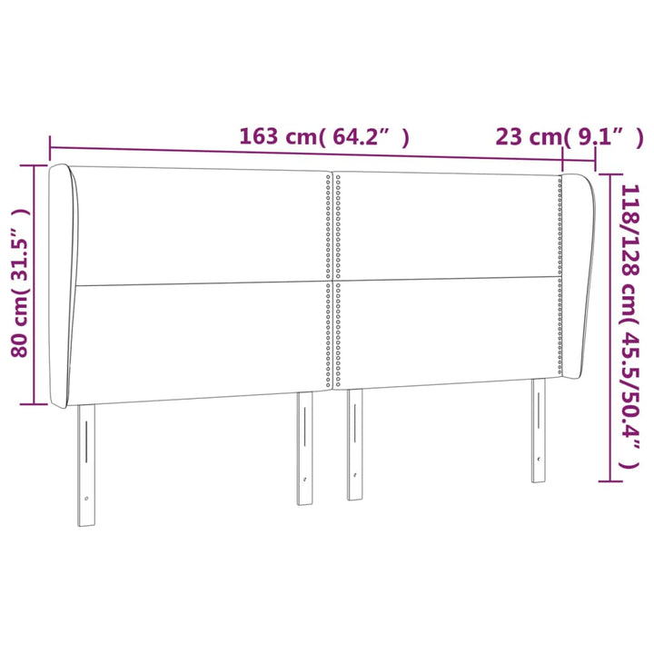 Hoofdbord met randen 163x23x118/128 cm stof lichtgrijs