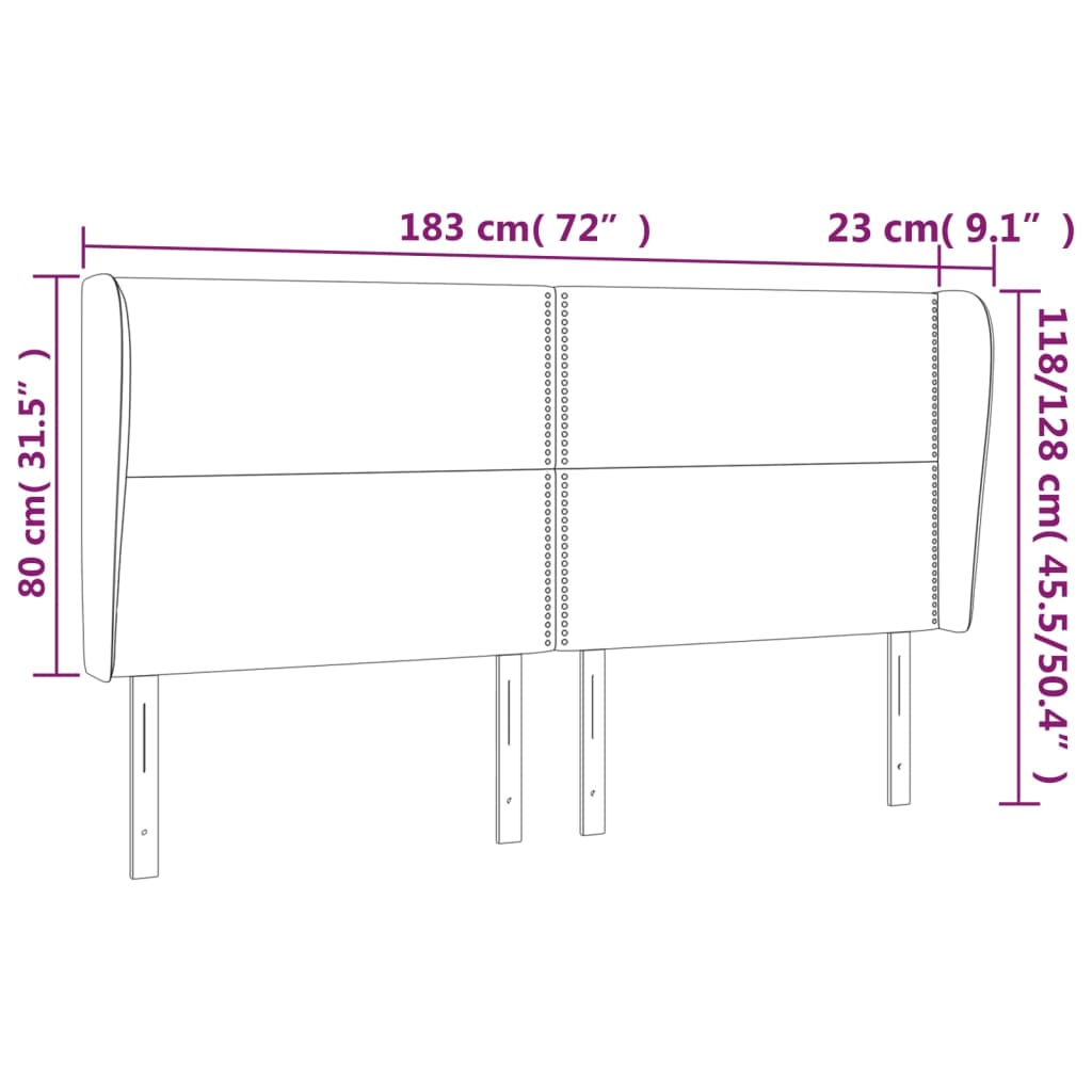 Hoofdbord met randen 183x23x118/128 cm stof donkergrijs