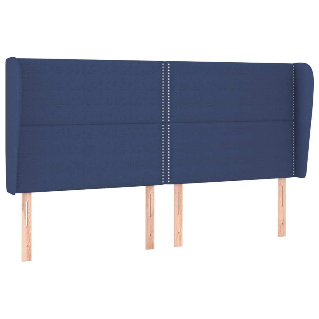 Hoofdbord met randen 203x23x118/128 cm stof blauw