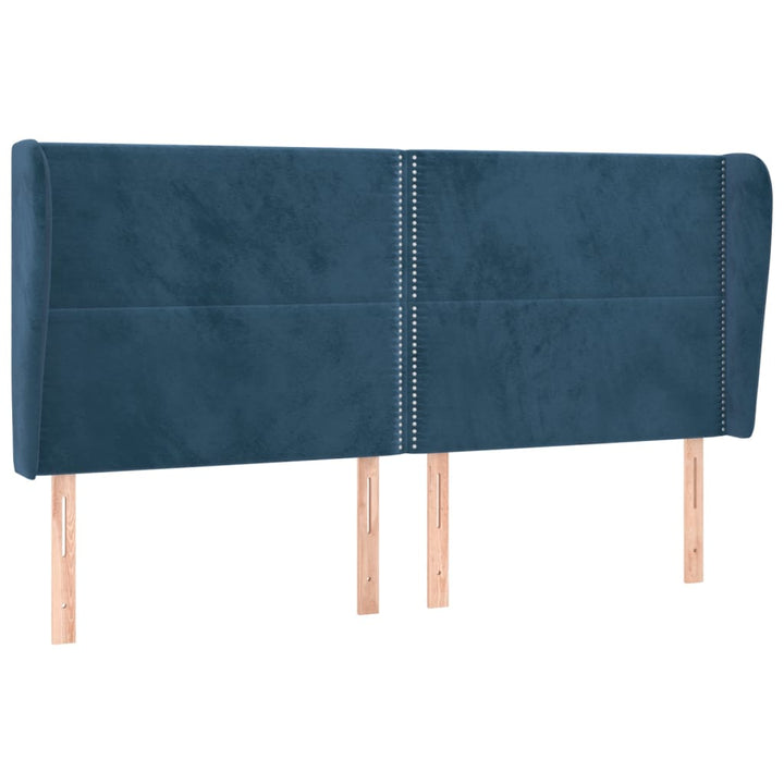 Hoofdbord met randen 203x23x118/128 cm fluweel donkerblauw