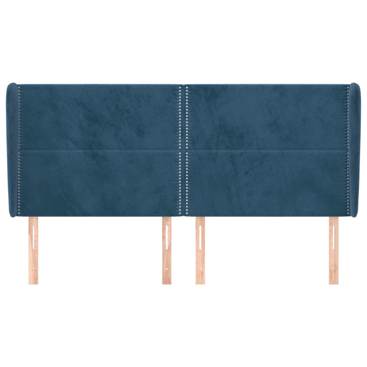 Hoofdbord met randen 203x23x118/128 cm fluweel donkerblauw