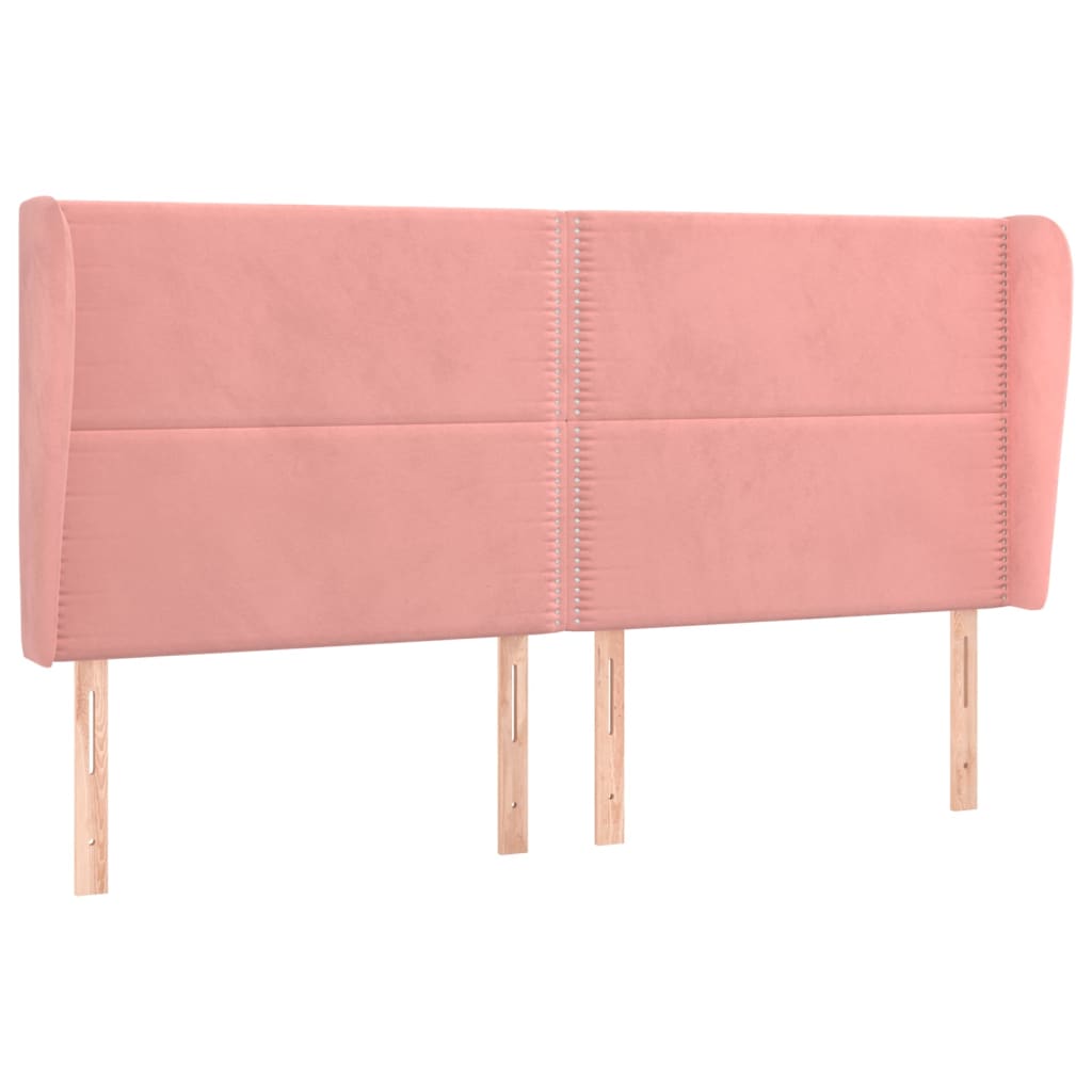 Hoofdbord met randen 203x23x118/128 cm fluweel roze