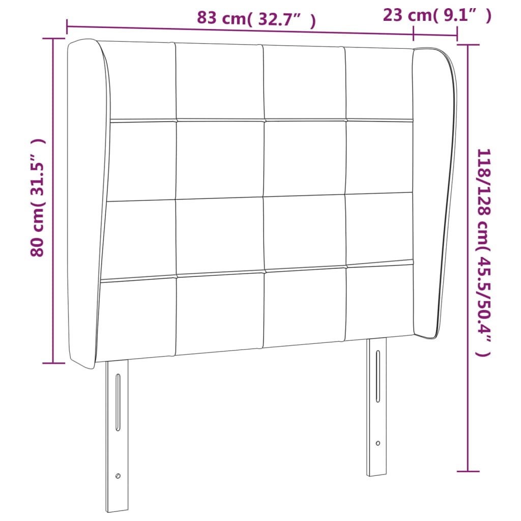 Hoofdbord met randen 83x23x118/128 cm stof lichtgrijs