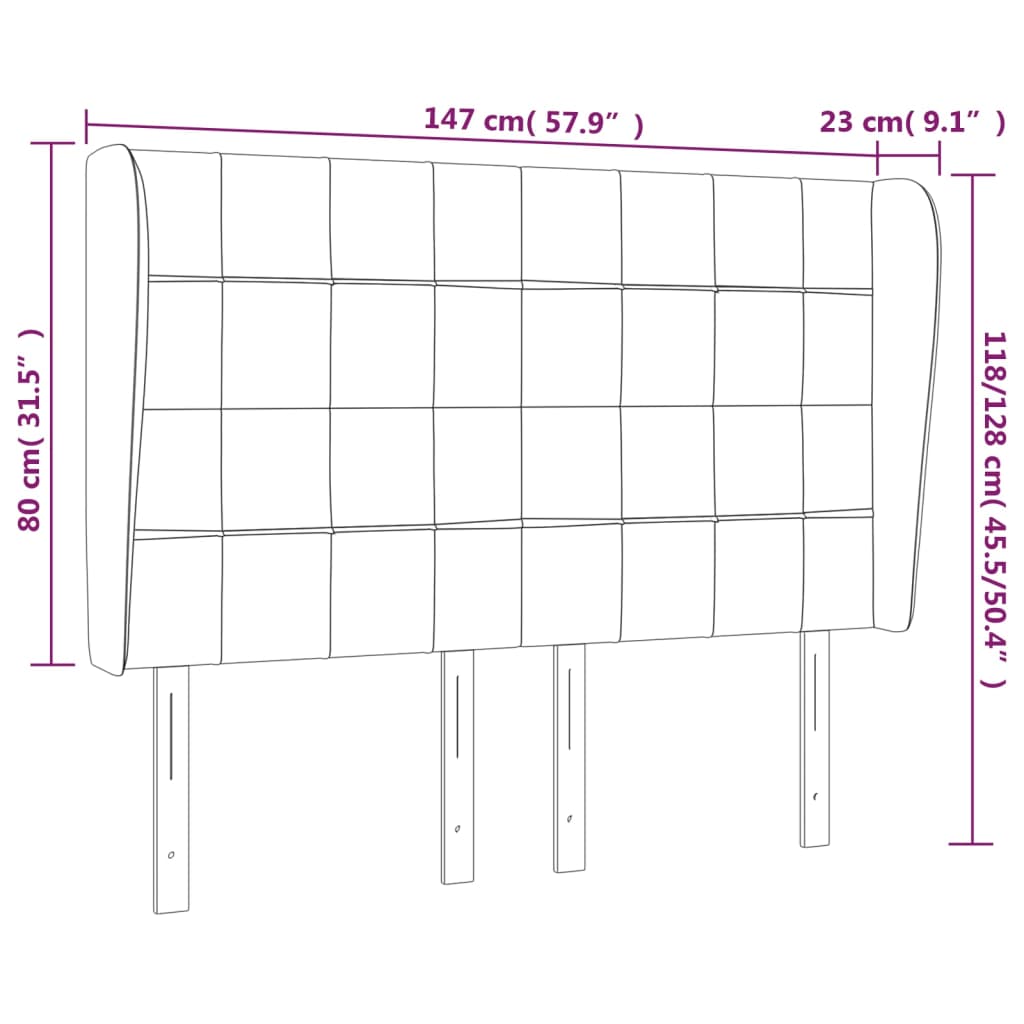 Hoofdbord met randen 147x23x118/128 cm stof lichtgrijs