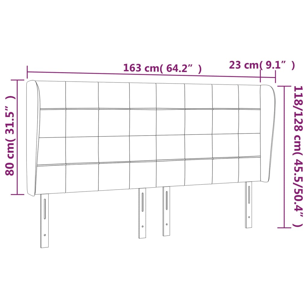 Hoofdbord met randen 163x23x118/128 cm stof lichtgrijs