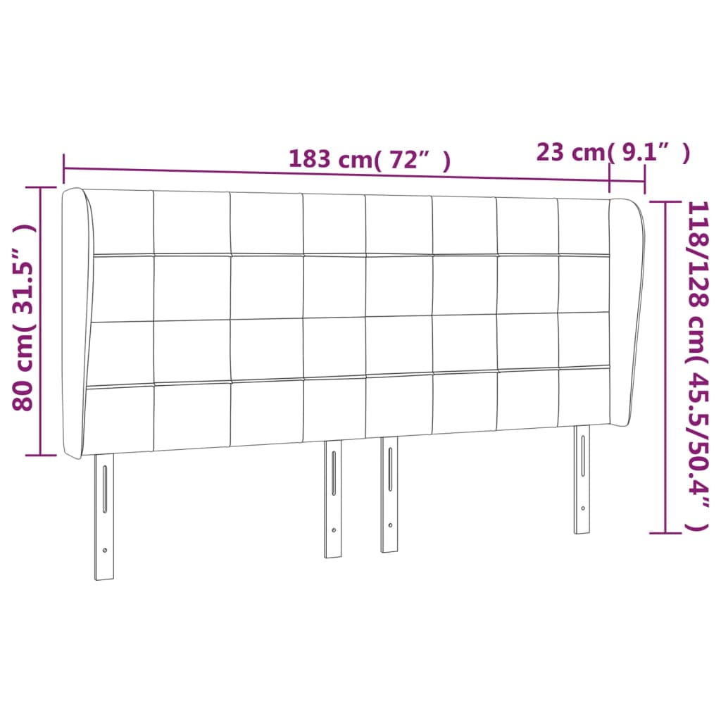 Hoofdbord met randen 183x23x118/128 cm stof lichtgrijs