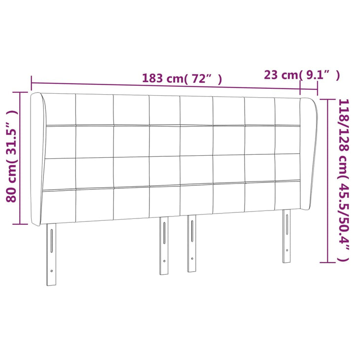 Hoofdbord met randen 183x23x118/128 cm stof lichtgrijs