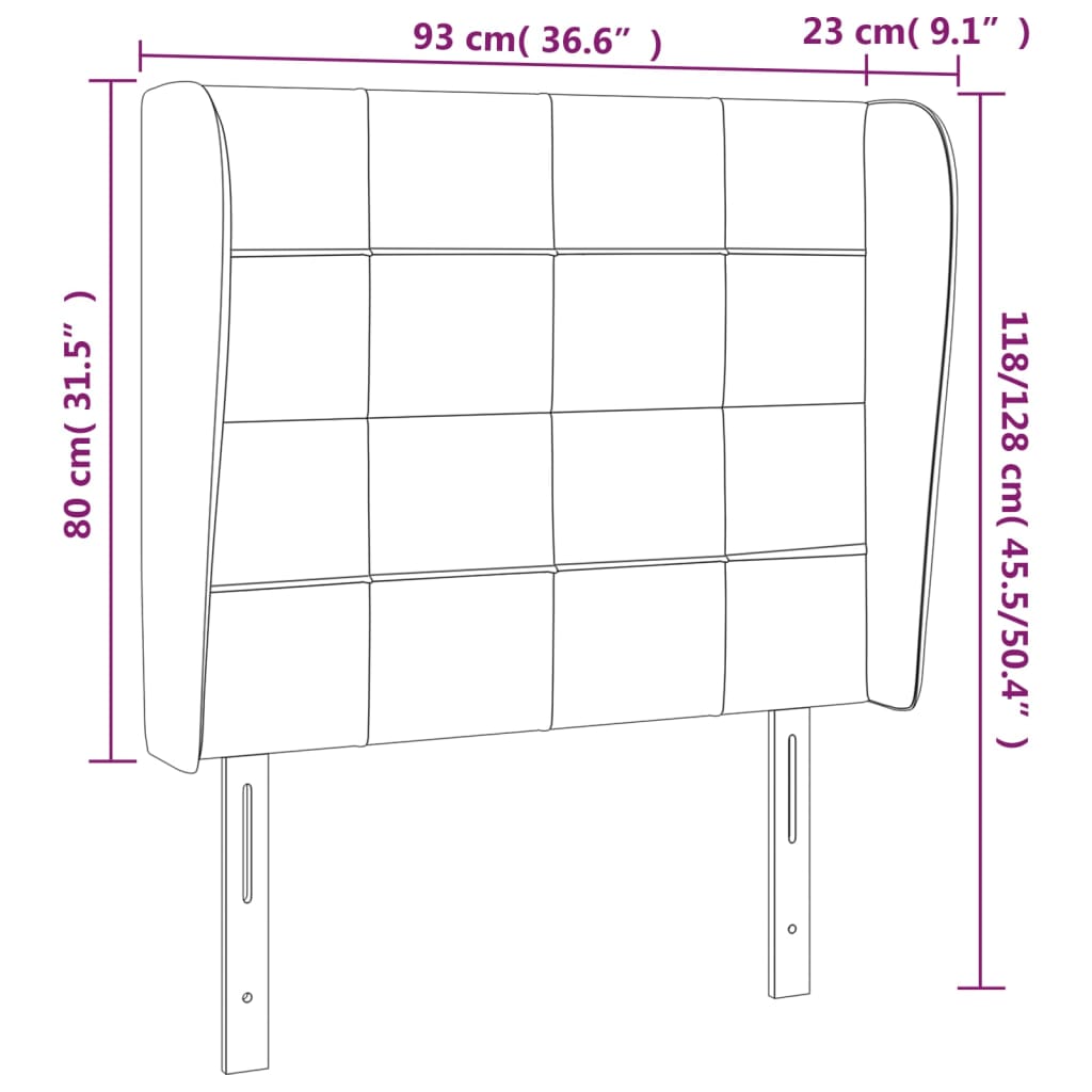 Hoofdbord met randen 93x23x118/128 cm fluweel donkergrijs