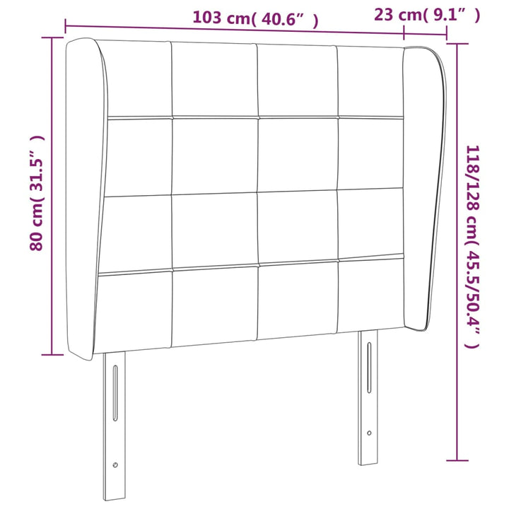 Hoofdbord met randen 103x23x118/128 cm fluweel lichtgrijs