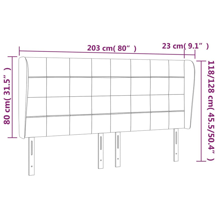 Hoofdbord met randen 163x23x118/128 cm fluweel zwart