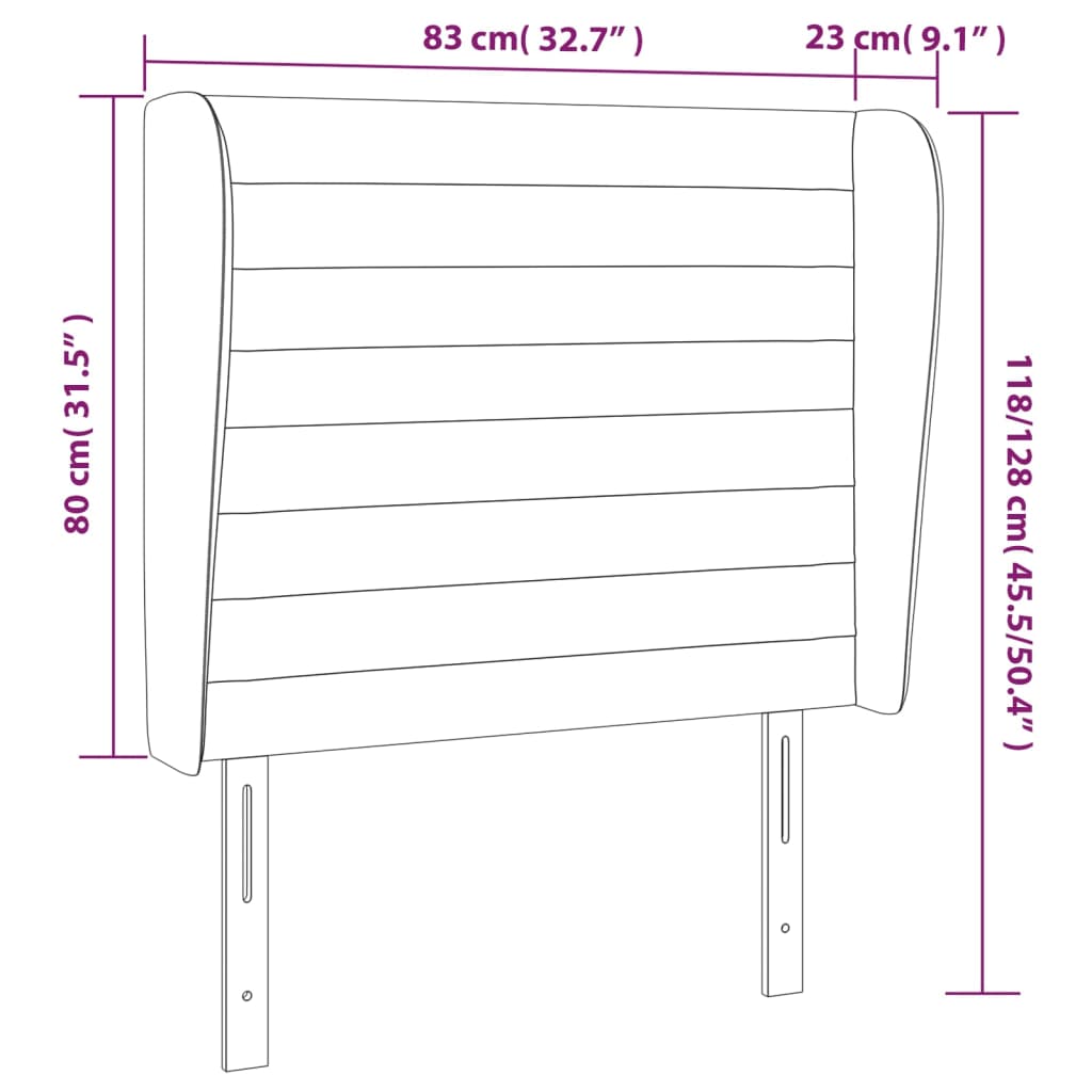 Hoofdbord met randen 83x23x118/128 cm stof lichtgrijs