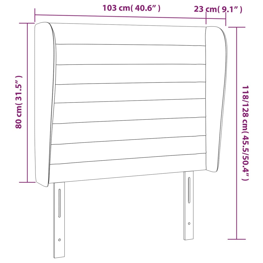 Hoofdbord met randen 103x23x118/128 cm stof zwart