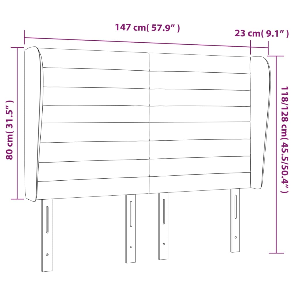 Hoofdbord met randen 147x23x118/128 cm stof donkerbruin