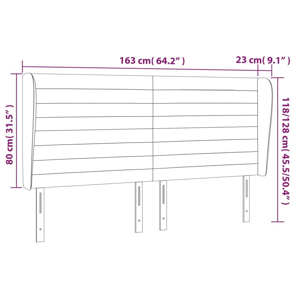 Hoofdbord met randen 163x23x118/128 cm stof lichtgrijs