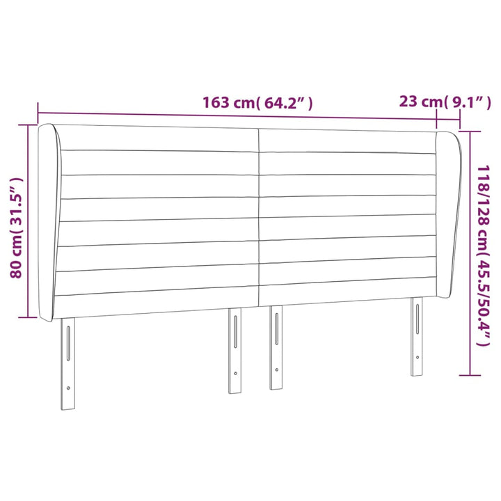 Hoofdbord met randen 163x23x118/128 cm stof lichtgrijs