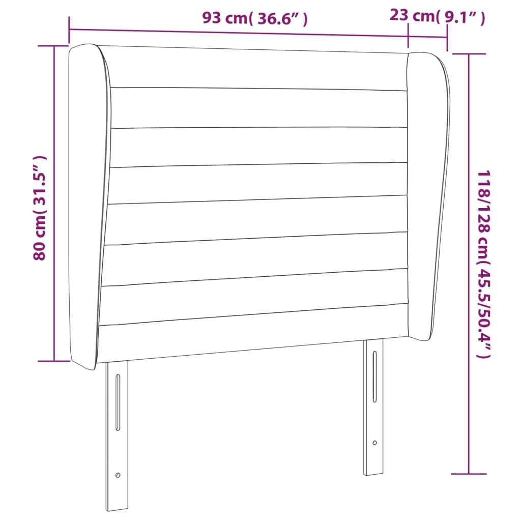 Hoofdbord met randen 93x23x118/128 cm fluweel lichtgrijs