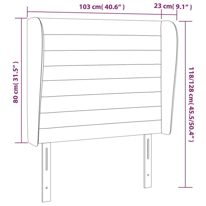 Hoofdbord met randen 103x23x118/128 cm fluweel donkergrijs