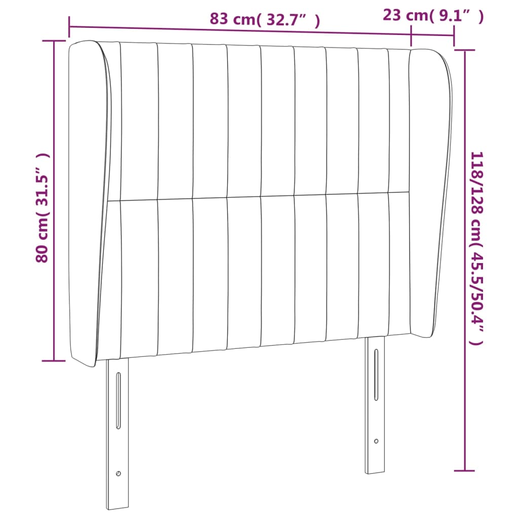 Hoofdbord met randen 83x23x118/128 cm stof lichtgrijs