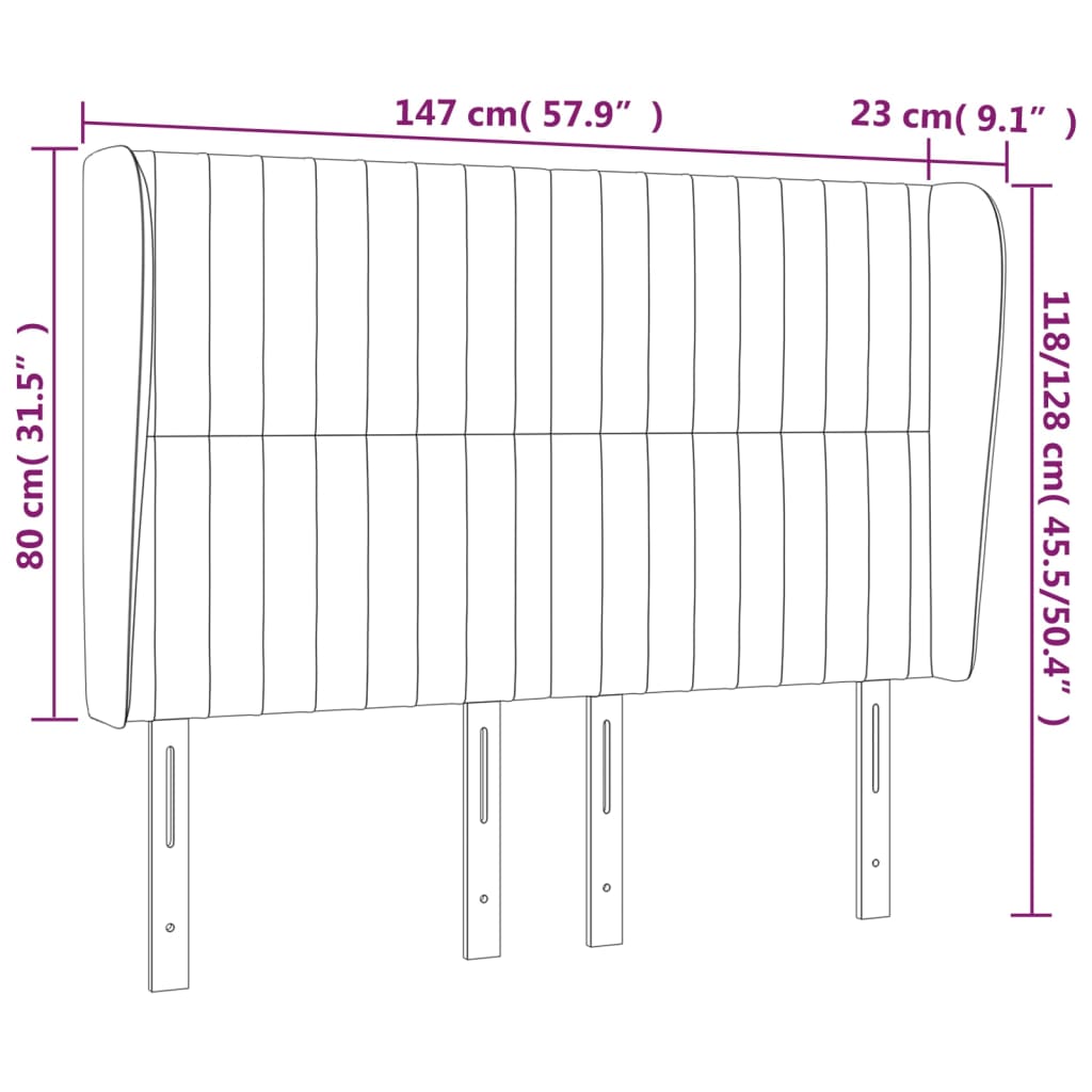 Hoofdbord met randen 147x23x118/128 cm stof lichtgrijs