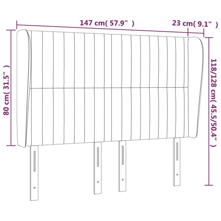 Hoofdbord met randen 147x23x118/128 cm stof lichtgrijs