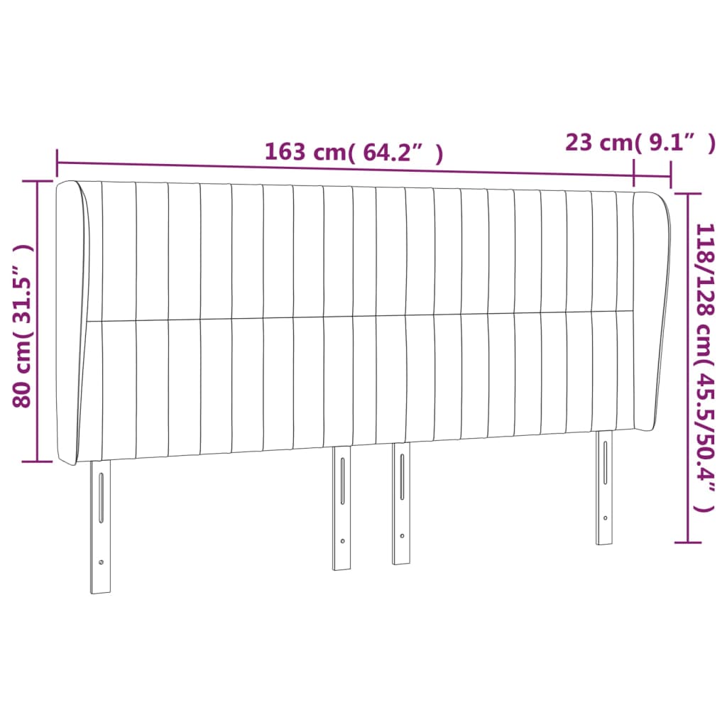 Hoofdbord met randen 163x23x118/128 cm stof lichtgrijs