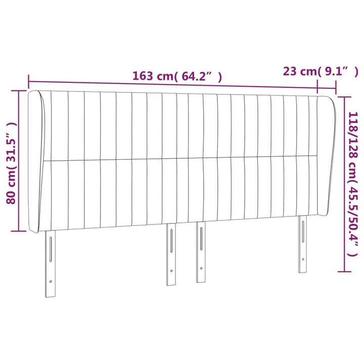 Hoofdbord met randen 163x23x118/128 cm stof donkergrijs