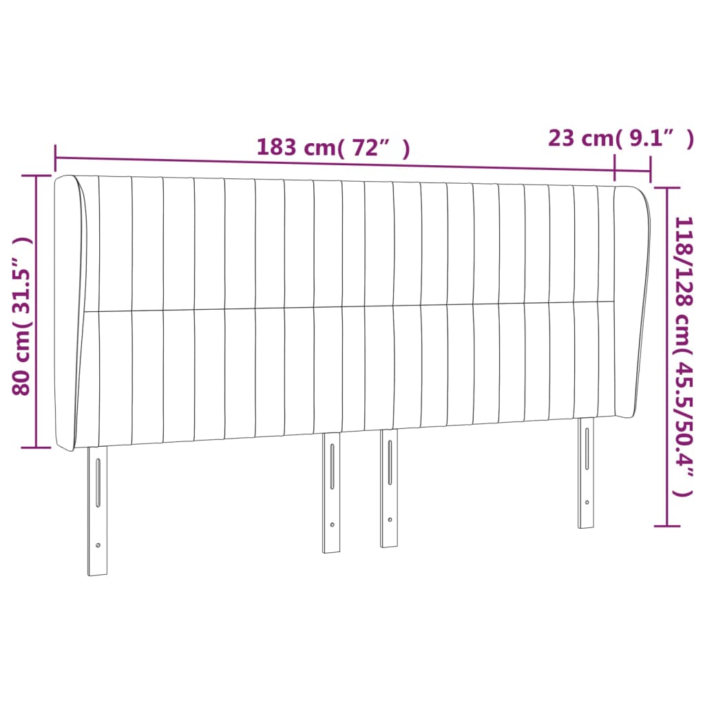 Hoofdbord met randen 183x23x118/128 cm stof lichtgrijs