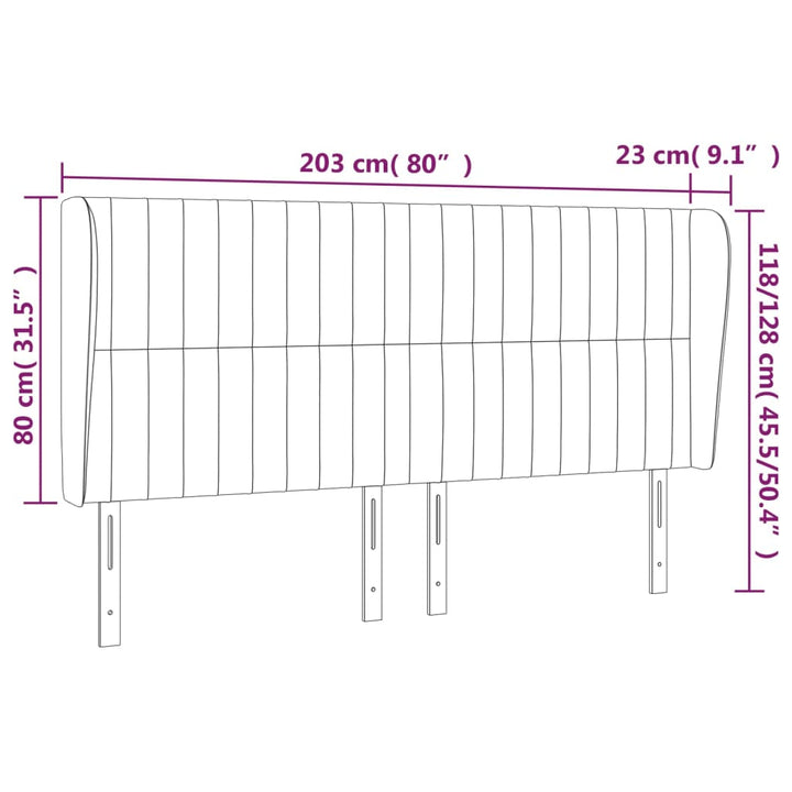 Hoofdbord met randen 203x23x118/128 cm stof donkergrijs