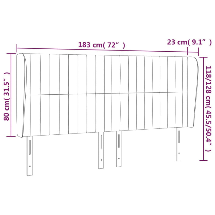 Hoofdbord met randen 183x23x118/128 cm fluweel lichtgrijs