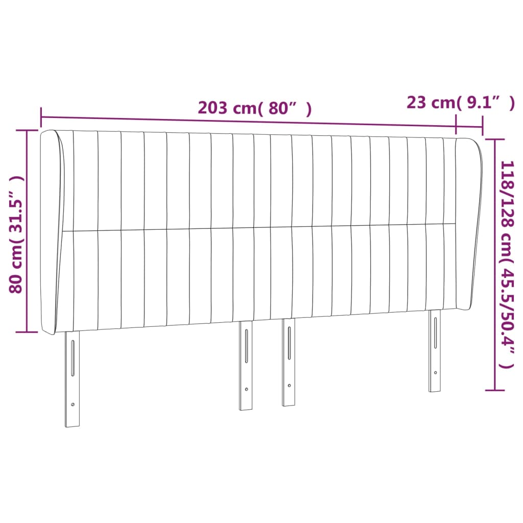 Hoofdbord met randen 203x23x118/128 cm fluweel lichtgrijs