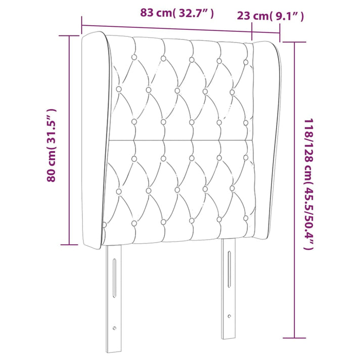 Hoofdbord met randen 83x23x118/128 cm stof donkergrijs