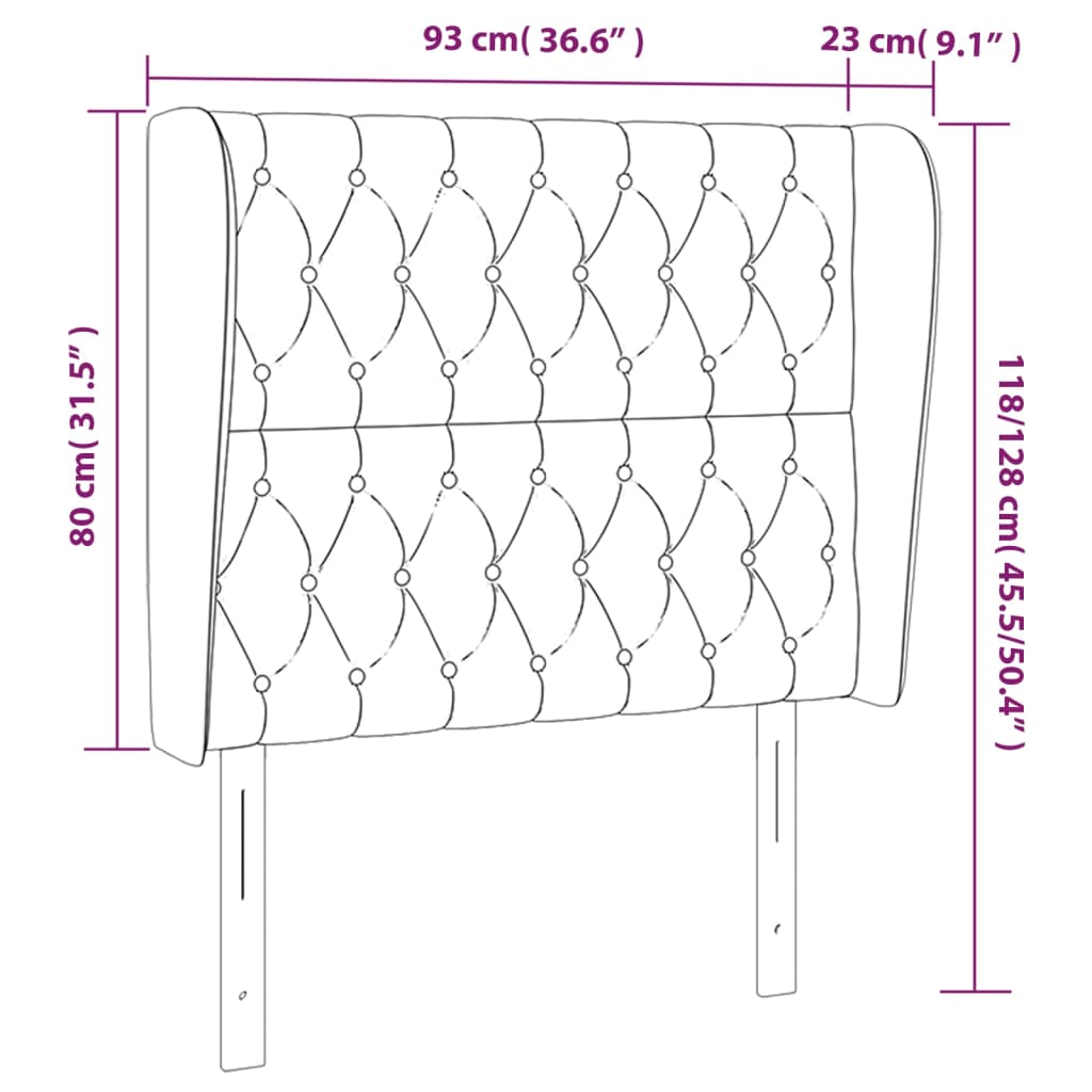 Hoofdbord met randen 93x23x118/128 cm stof lichtgrijs